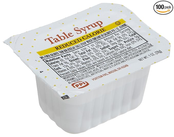 Portion Pack Reduced Calories Table Syrup 1-Ounce Single Serve Cups (Pack of 100)