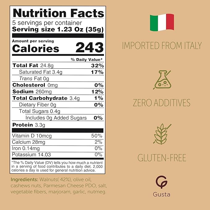 Authentic Italian Walnut Sauce - Traditional Ligurian Recipe with Italian Olive Oil - Salsa di Noci - Rich Creamy All-Natural Gourmet Sauce - Imported from Italy - 180g Jar