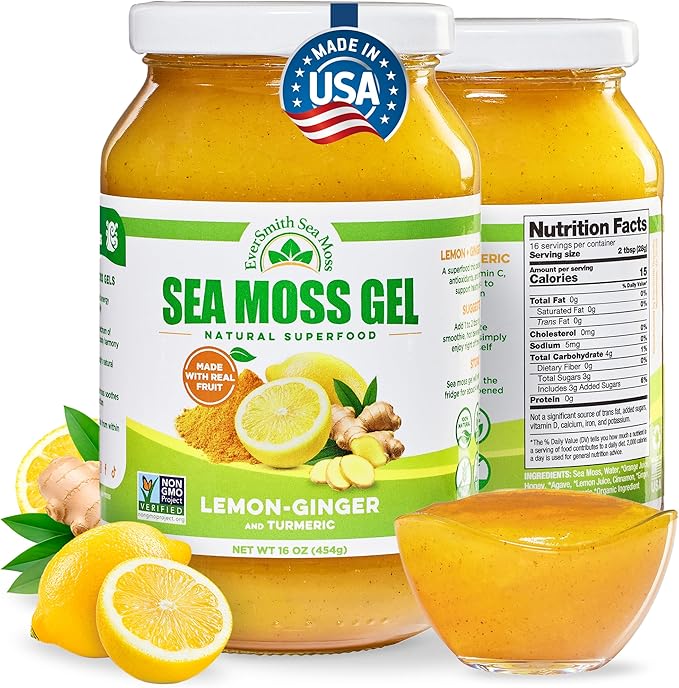 Wildcrafted Irish Sea Moss Gel | Made in USA | Rich in Vitamins &amp Minerals | Sea Moss Gel Raw | Nutritional Supplement | Lemon Ginger (16 oz)