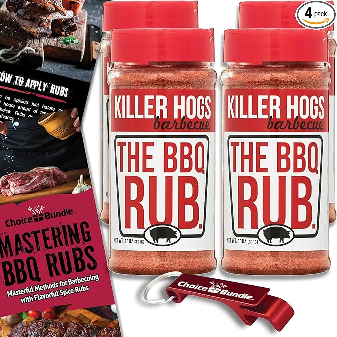 Killer Hogs The BBQ Rub Premium Barbecue Spice &amp Seasoning 4 pk (44 oz) I Plus Guide &amp Bottle Opener (6 Items)!