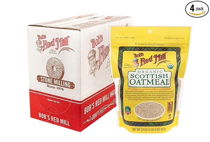 Bob's Red Mill Organic Scottish Oatmeal 20oz (Pack of 4) - Non GMO Whole Grain Vegan Kosher