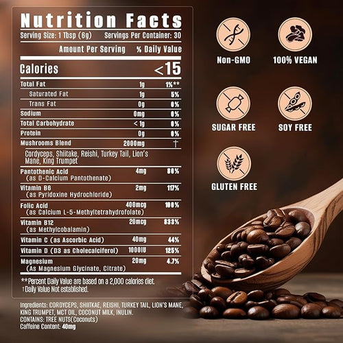 10-in-1 Mushroom CoffeeInstant Coffee with Lion’s Mane Cordyceps &amp Turkey Tail plus Ashwagandha Magnesium &amp MultivitaminsMixed With Arabica Instant Boosting Coffee for Balanced Energy &am