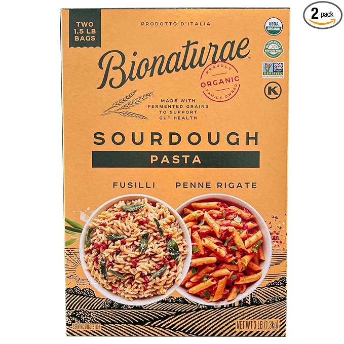 Bionaturae Organic Sourdough Penne Rigate &amp Fusilli Pasta Noodles - Italian Spiral Pasta Dried Pasta Penne Curly Corkscrew Pasta Made with Durum Wheat Non GMO USDA Organic - 1.5 lb (Pack of 2