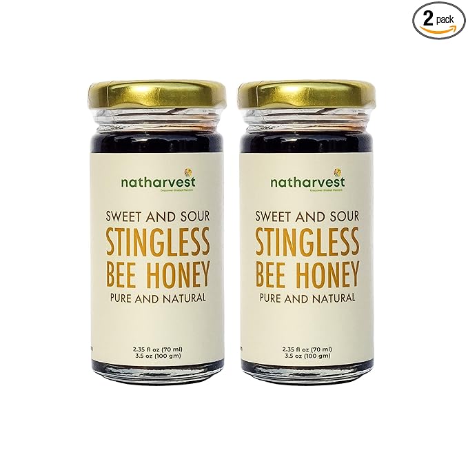 Stingless Bee Honey Sweet and Sour Meliponini. Contains Low Glycemic Trehalulose No Sucrose 2.35 fl oz (70 ml) a pack of 2