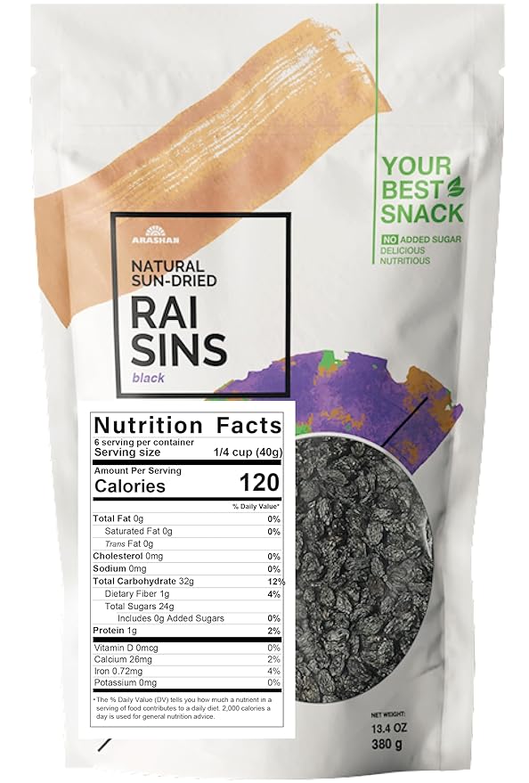 Premium Black Raisins – 13.4 oz (380g) – Natural No Added Sugar High in Fiber (Pack of 2)