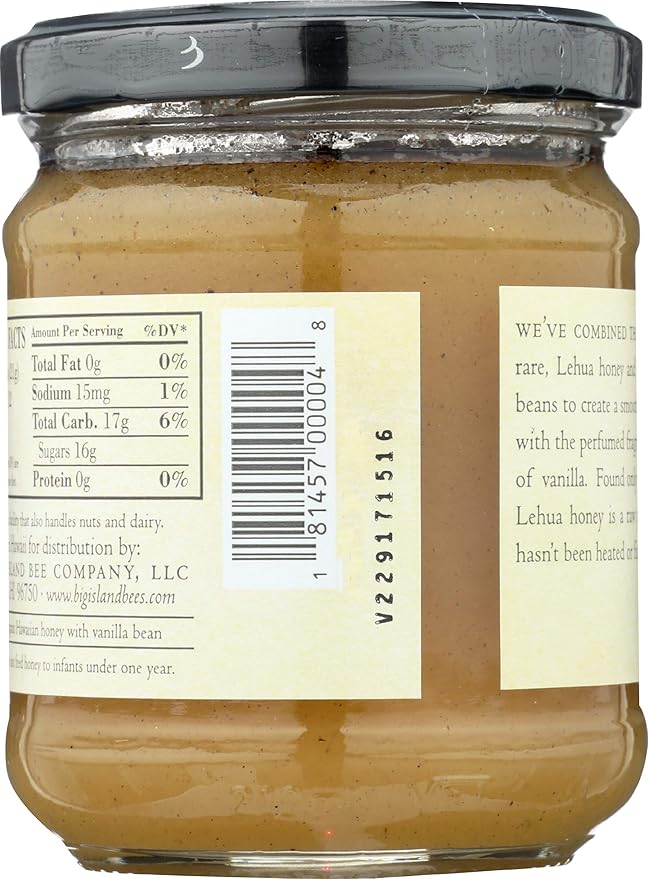 Raw Hawaiian Honey Single Floral Variety by Big Island Bees (Ohia Lehua with Vanilla 9 oz)