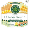 Traditional Medicinals Organic Lemon Ginger Herbal Tea Promotes Healthy Digestion Kosher Non-GMO Caffeine-Free Compostable - 96 Count (Pack of 6)