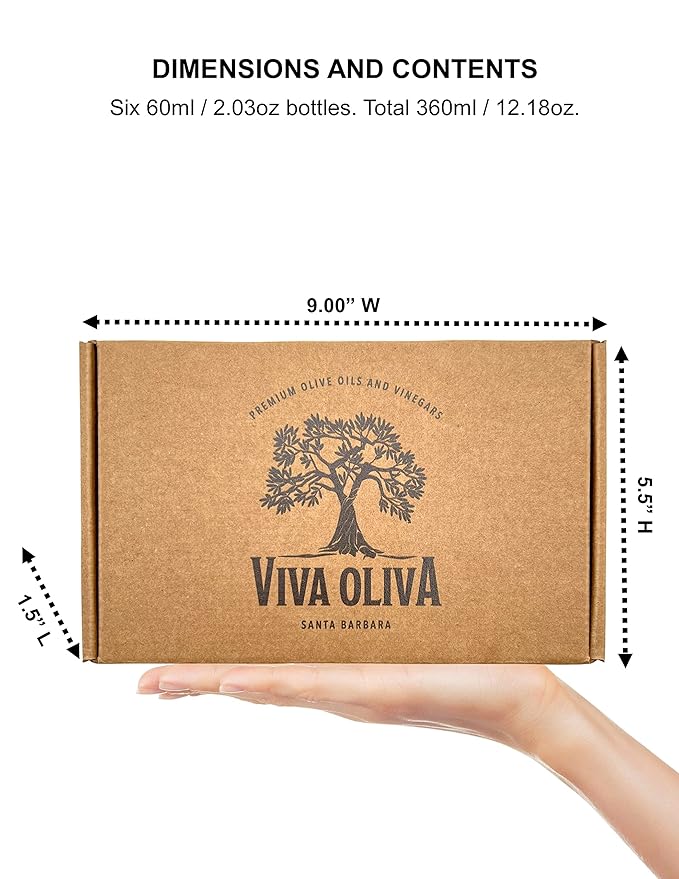 Viva Oliva Premium Aged Balsamic Vinegar Gift Set – 6-Bottle Variety Sampler (6 × 60ml / 2fl oz) – Barrel-Aged in Modena Italy Gluten Free No Added Sugar – Gourmet Food Gift for Home Chefs &amp En