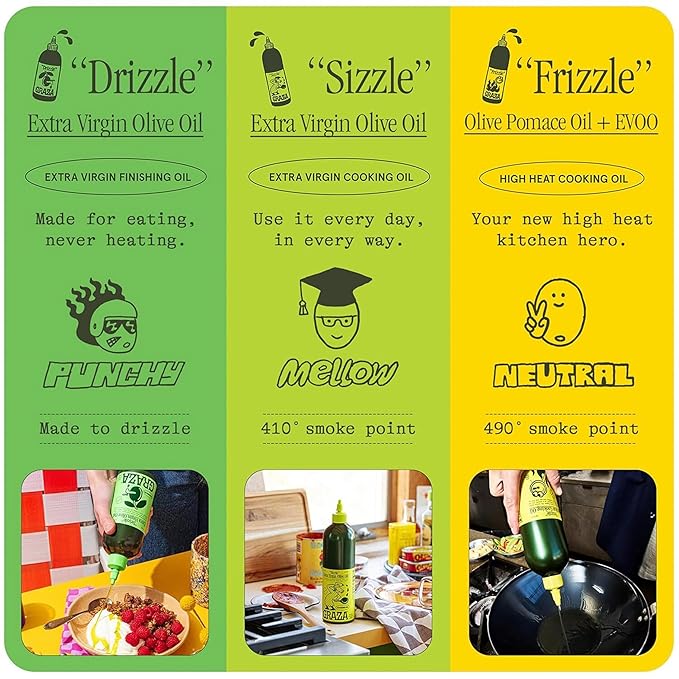 Graza Extra Virgin Olive Oil Bundle - Drizzle Finishing (500ml Refill) &amp Sizzle Cooking Oil (750ml Refill)