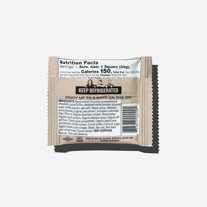 Mid-Day Squares Brownie Batter Protein Chocolate Bars 1.16 Oz each 4 Packs (48 Squares) | Made with Real Chocolate 6g Plant Protein 4g Fiber Gluten Free Plant-Based