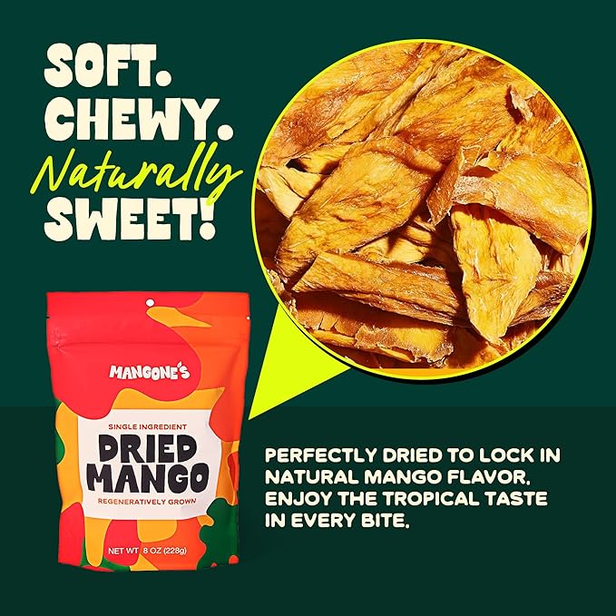 Mangone’s Organic Dried Mango 10 Packs (8 oz each) | Mango Dried Fruit Unsweetened | Single-Ingredient Dehydrated Fruit Slices | 100% Natural Dried Fruit Snacks | Soft Chewy Tropical Snack