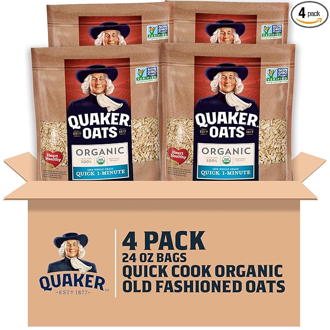Quaker Organic Quick Cook Oatmeal Breakfast Cereal Non-GMO Project Verified 24 Oz(Pack of 4)