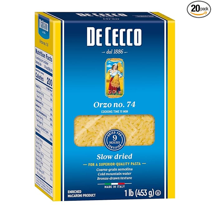 De Cecco Semolina Pasta Orzo No.74 1 Lb (Pack Of 20)