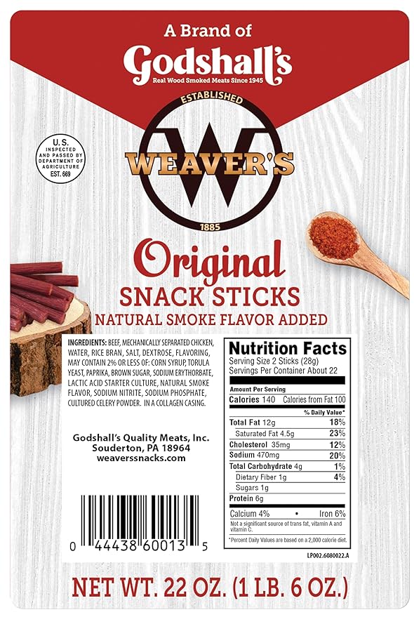 Weaver’s Original Snack Sticks (44 mild flavored 7 beef and chicken snack sticks per 22oz bag)
