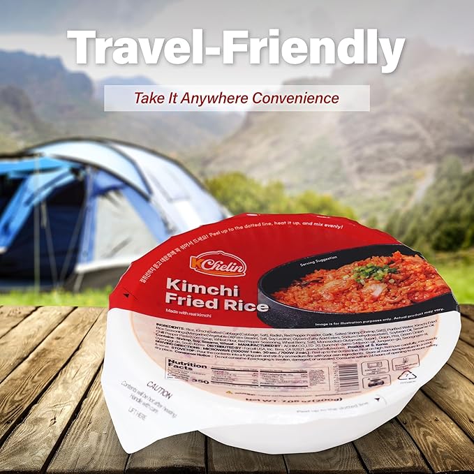 [KCHELIN] Microwaveable Korean Kimchi Fried Rice (Pack of 6) Korean Food Instant Quick &amp Delicious Shelf- Stable On-the-Go Meals 7.05 oz per Bowl