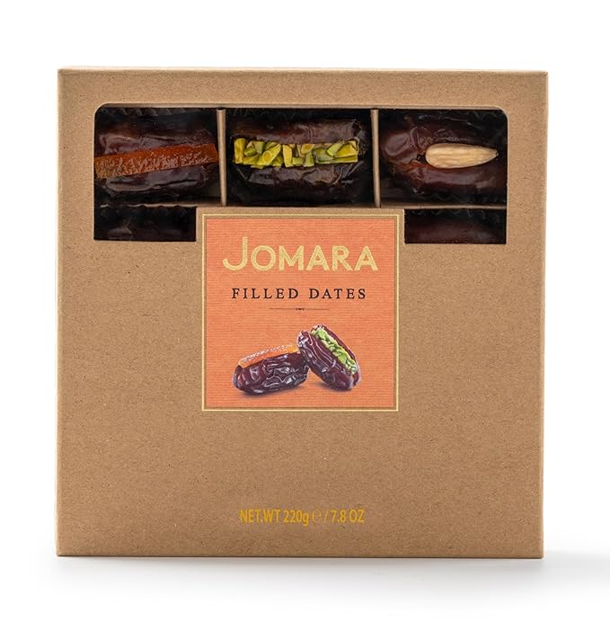 Jomara Filled Dates Assorted Gifting KraftBox S 7.8oz / 220g | 3 Flavors: Pistachio Roasted Almond Orange Peel
