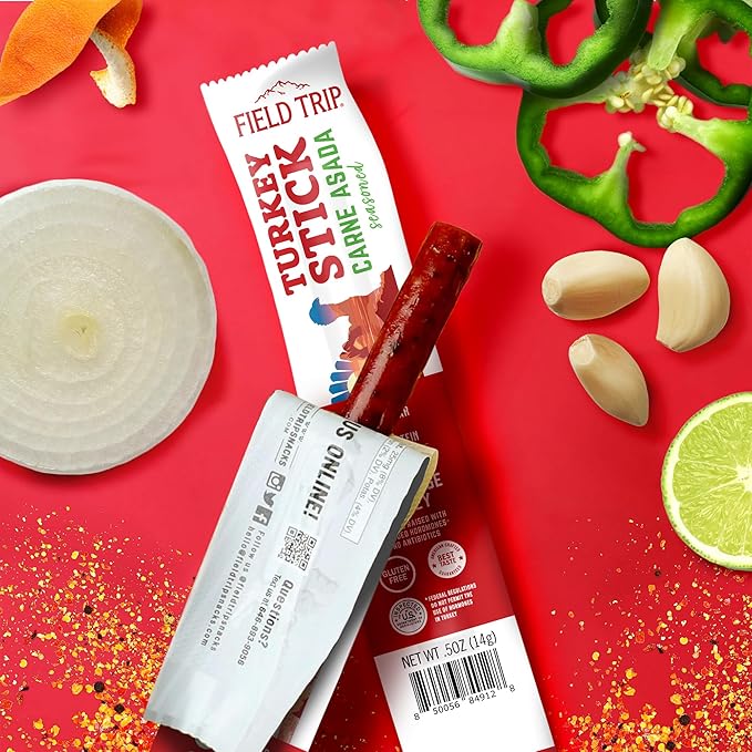 Field Trip Free Range Carne Asada Turkey Jerky Snack Sticks Zero Sugar Keto Paleo Gluten Free Allergy Friendly Snack High Protein 50 Calorie Snack 0.5oz 24 Pack