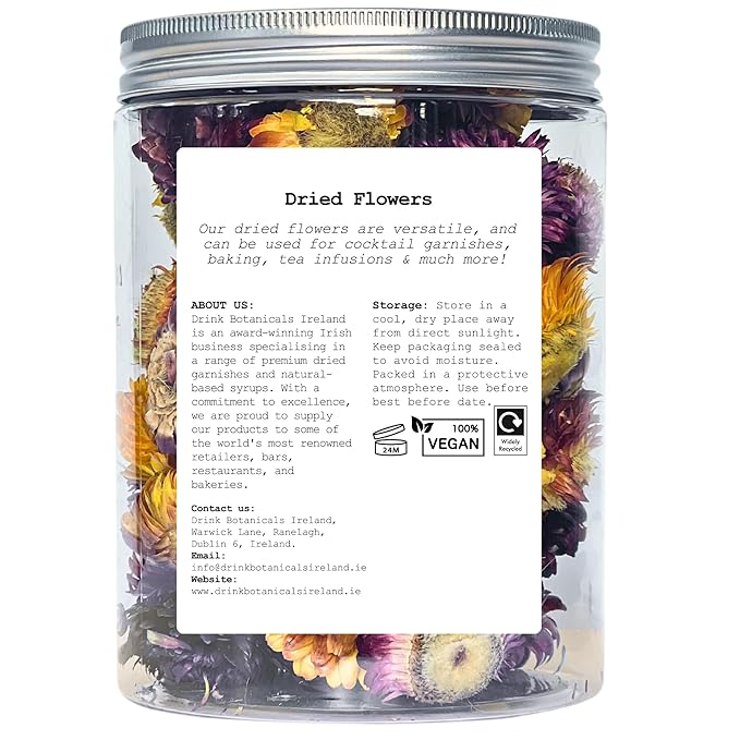 Dried Edible Flowers &amp Freeze-Dried Strawberry Slices Bundle | Natural Decorative Garnishes | No Added Sugar | Perfect for Cocktails Desserts &amp Baking