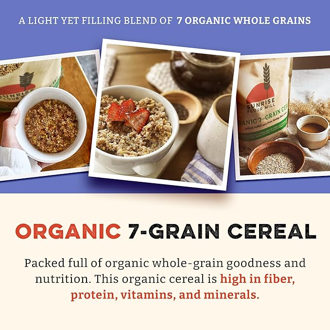Sunrise Flour Mill USDA Organic Heritage 7-Grain Hot Cereal Mix - 32 oz | Great Source of Fiber and Nutrients | Sugar Free with No Additives | 5 Grams Protein Per Serving