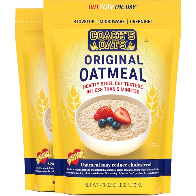 Coach's Oats Whole Grain Oatmeal 3 lbs (48 oz) Pack of 2 | Steel Cut Texture Ready in 3 to 5 Minutes | Enjoy the Perfect Start to Your Day