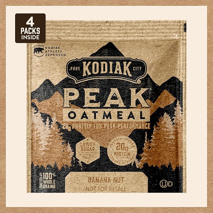 Kodiak Cakes Peak Instant Oatmeal Packets Banana Nut High Protein100% Whole Grains 6 box with 4 packets each (Total of 24 packets)