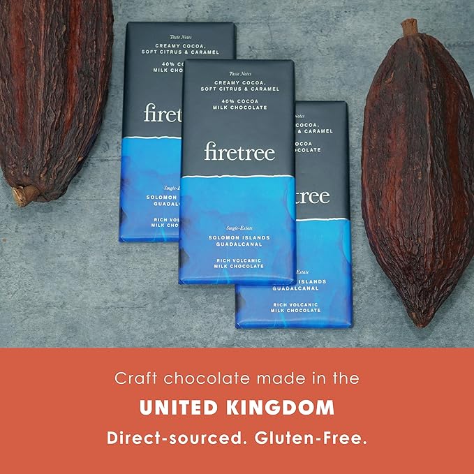 Firetree Solomon Islands Guadalcanal 40% Milk Chocolate 3 Pack - UK Chocolate - Premium Craft Artisanal Direct-Trade Single-Origin Bean-to-bar - Keto Paleo Kosher Halal Soy-Free Gluten-Free