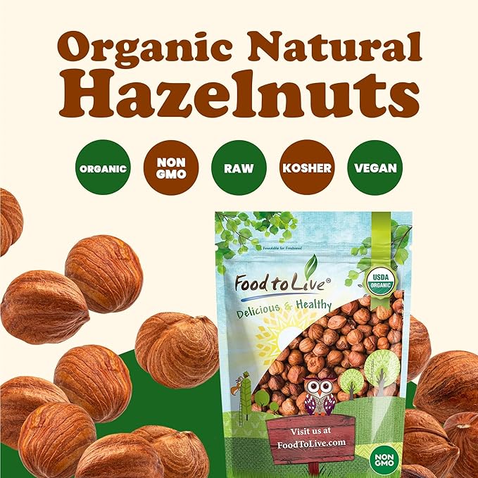 Food to Live Organic Hazelnuts 18 Pounds – Non-GMO Raw Filberts Whole Shelled Unsalted Kosher Vegan Bulk. Crunchy Wholesome Snack. Great for Baking Trail Mixes