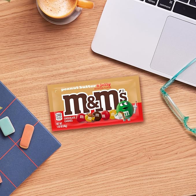M&ampM’S Peanut Butter &amp Jelly Candy Single Size 1.6 Oz Packs (Pack of 24)