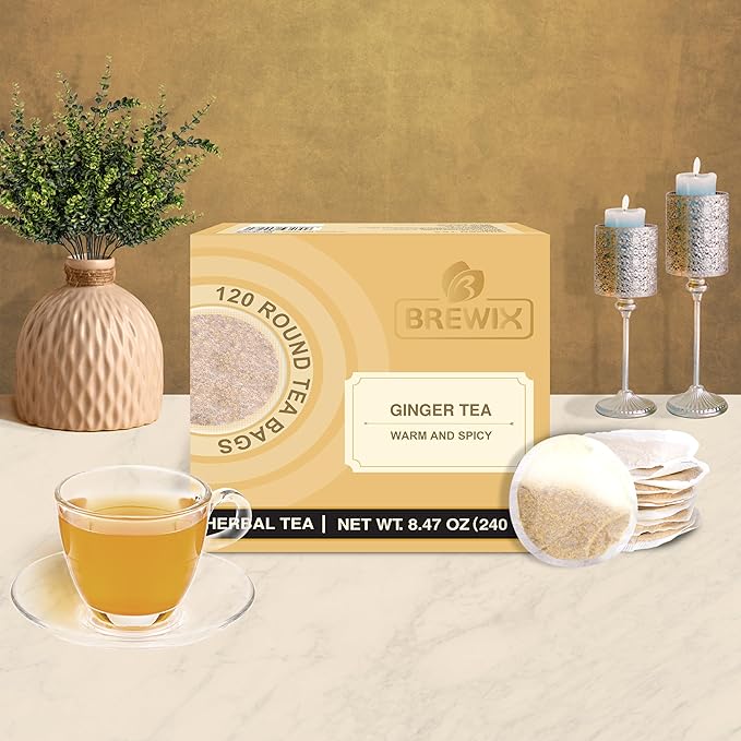 BREWIX Ginger Tea Bags (120 Tea Bag) Caffeine Free &amp 100% Pure Ginger Root | Naturally Supports Healthy Digestion | Spicy &amp Warming | Premium Eco Conscious Bags