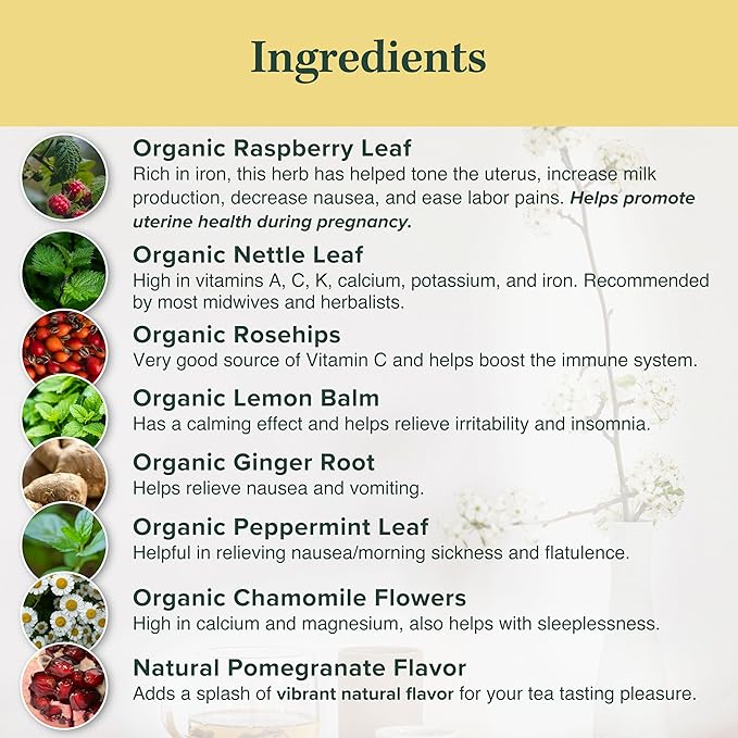 Jade Tea - Organic Second Trimester Pregnancy Tea | Uterine Toning Prep &amp Sustained Prenatal Mineral Support | Caffeine-Free Fair Trade Sustainable Made In USA (Pomegranate)