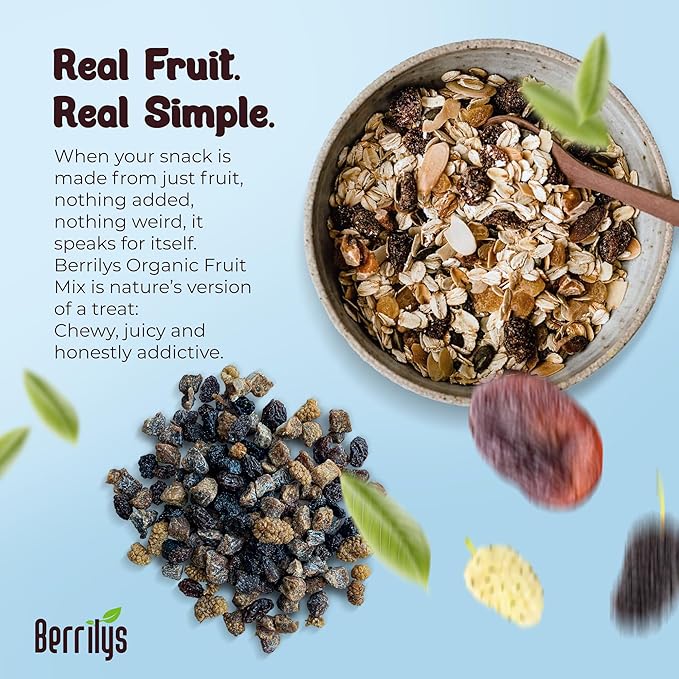 Berrilys Dried Fruit Mix USDA Organic 1 Lb of Diced Figs Apricots White Mulberries Sultanas Sour Cherries - No Sugar Added Non-GMO Perfect for Baking Oatmeal Trail Mix &amp Snacking