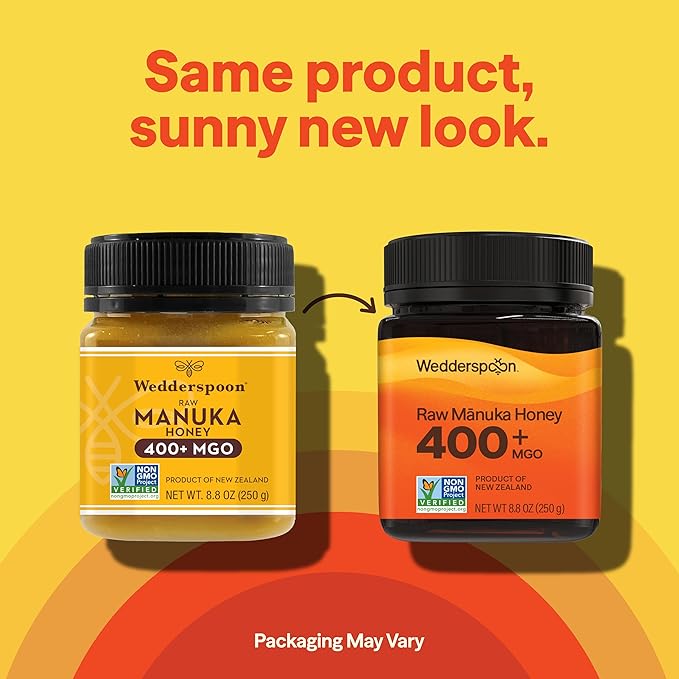 Wedderspoon Raw Manuka Honey 400+ MGO 8.8 Oz Unpasteurized New Zealand Honey Non-GMO BPA-Free Jar Superfood &amp Natural Wellness Support