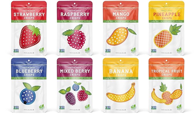 Nature's Turn Freeze-Dried Fruit Snacks Very Berry and Mixed Tropical Crisps Pack of 8 (1.2 oz Each)