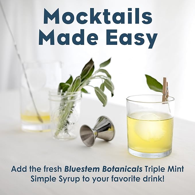 Bluestem Botanicals Organic Triple Mint Simple Syrup 8 oz Cocktail and Mocktail Mixer for Drinks Non-Alcoholic Peppermint Spearmint Chocolate Mint