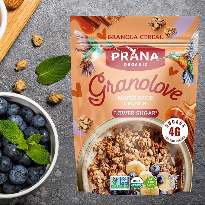 Prana Granolove - Maple Spice Organic Granola Cereal | Rich in Fiber &amp Protein Vegan Non-GMO Kosher and Low-Sugar - 12 oz Bags - 4 Pack