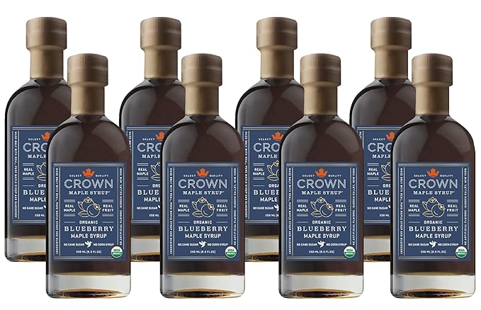 Crown Maple Blueberry Infused Organic Maple Syrup 100% Pure Gluten Free No Preservatives Non-GMO Pancake and Breakfast Topping 8.5 Fl Oz (Pack of 8)