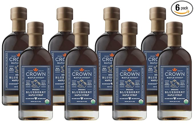 Crown Maple Blueberry Infused Organic Maple Syrup 100% Pure Gluten Free No Preservatives Non-GMO Pancake and Breakfast Topping 8.5 Fl Oz (Pack of 8)