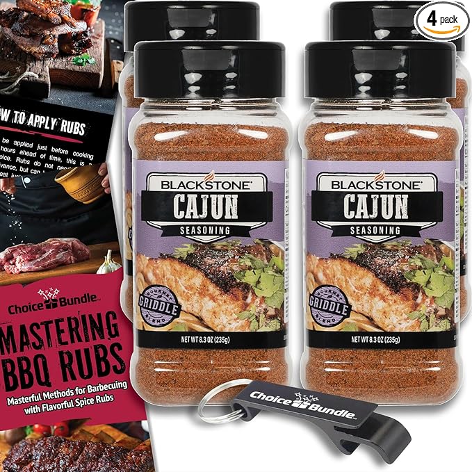 Blackstone Cajun Seasoning – Gourmet Griddle Premium Barbecue Rub 4 Pk (33.2 oz) + BBQ Masters &amp Opener (6 Items)!