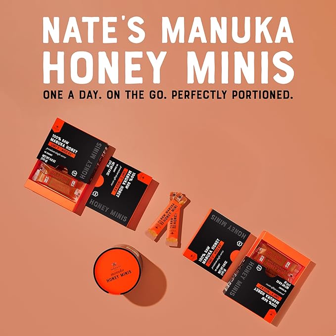 Nate's Manuka Honey Minis - 30 count Single-serve Pure Manuka Honey - MGO 263+ | UMF Certified 10+ - 30 Single-Serve Packets for On-the-Go Daily Wellness