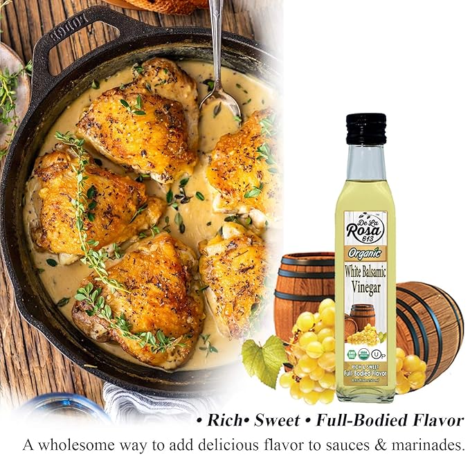 De la Rosa Organic Raspberry &amp White Balsamic Vinegar Vegan Kosher Non-GMO &amp Gluten Free Great for Salad Dressings Marinades &amp More 8.45 Oz (Pack of 2)