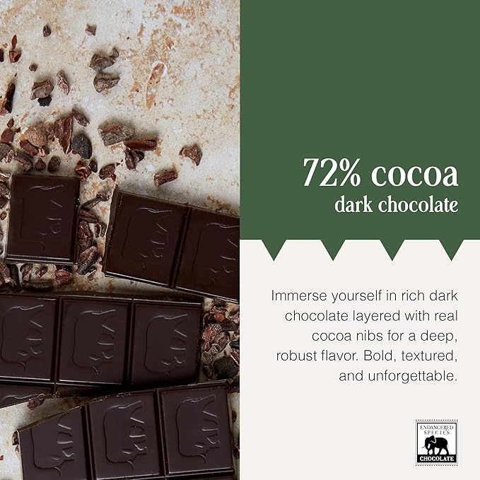 Endangered Species Dark Chocolate Bar with Cacao Nibs (72% cocoa)