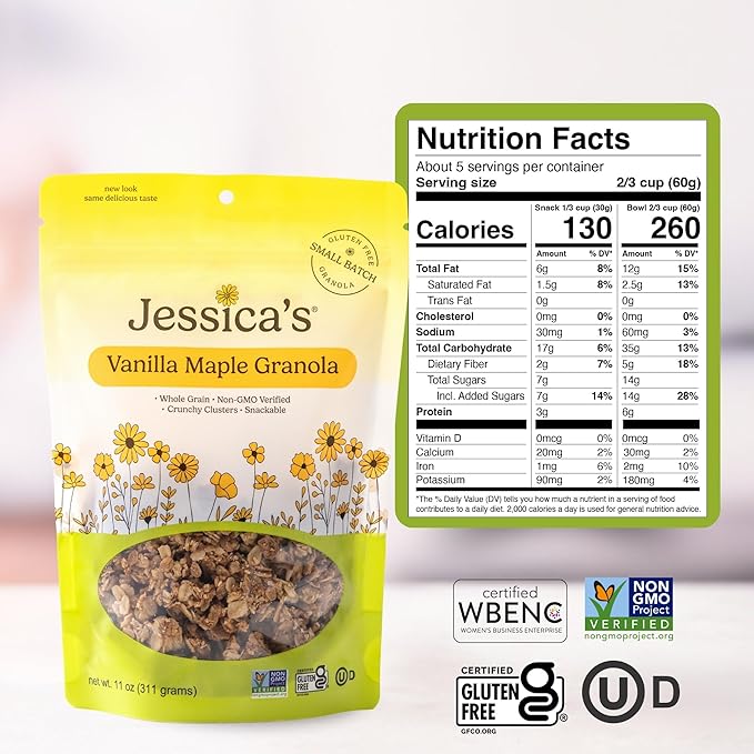 Jessica’s Vanilla Maple Granola - Handmade Non-GMO Gluten-Free Whole Grain 11oz (3 Pack)
