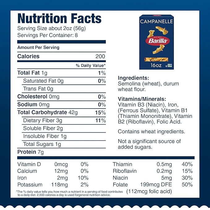 Barilla Campanelle Pasta 16 oz. Box (Pack of 12) - Non-GMO Made with Durum Wheat Semolina - Kosher Certified