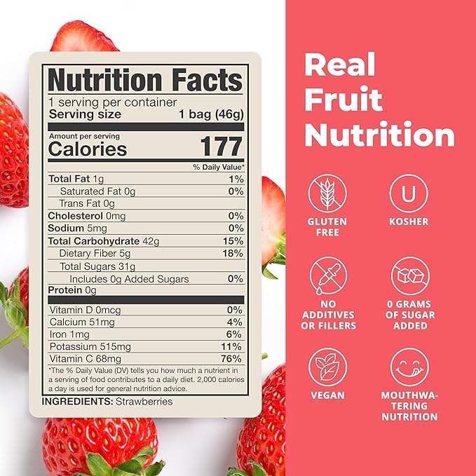 Balance of Nature Freeze-Dried Strawberries (5 Pack) – 100% Real Fruit Crunchy Strawberry Slices Healthy Snack Mouthwatering Nutrition Gluten-Free Vegan No Sugar Added Five 1.6 oz Bags