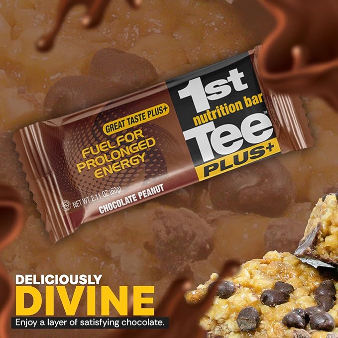 1st Tee Plus+ Chocolate Peanut Bars Great Snack bar to Keep you Cool &amp Focused when Playing your Favorite Sport | Healthy Snacks Golf Nutrition Bar 25.32-Ounce box (12 count)