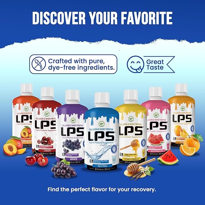 Lps Liquid Collagen &amp Whey Protein Supplement - Sugar-Free Dye-Free Non-Gmo Drink - Hydrolyzed Collagen &amp Whey Peptides Promotes Healthy Skin &amp Hair For Men &amp Women Peach Mango 32
