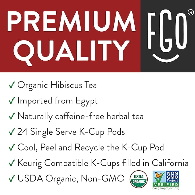 Organic Hibiscus Herbal Tea K-Cup Pods 24 Pods by FGO - Compatible with Keurig - Naturally Caffeine-Free Tea Premium Green Tea is USDA Organic Non-GMO &amp Recyclable
