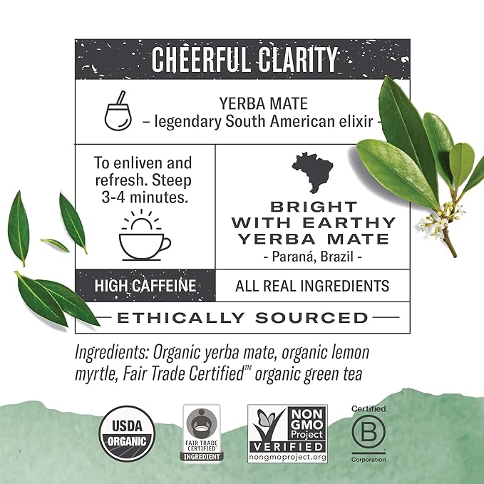 Numi Organic Tea Mate Lemon Yerba Mate Green Tea and Lemon Myrtle 54 Green Tea Bags