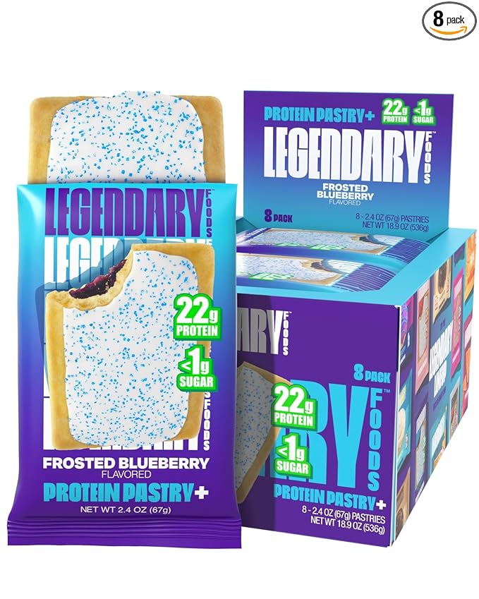 Legendary Foods 22g Protein Pastry 0g Added Sugar Low Carb Gluten Conscious Keto Snack Ideal for Glucose Management Includes Whey Protein Isolate 8 Pack Frosted Blueberry