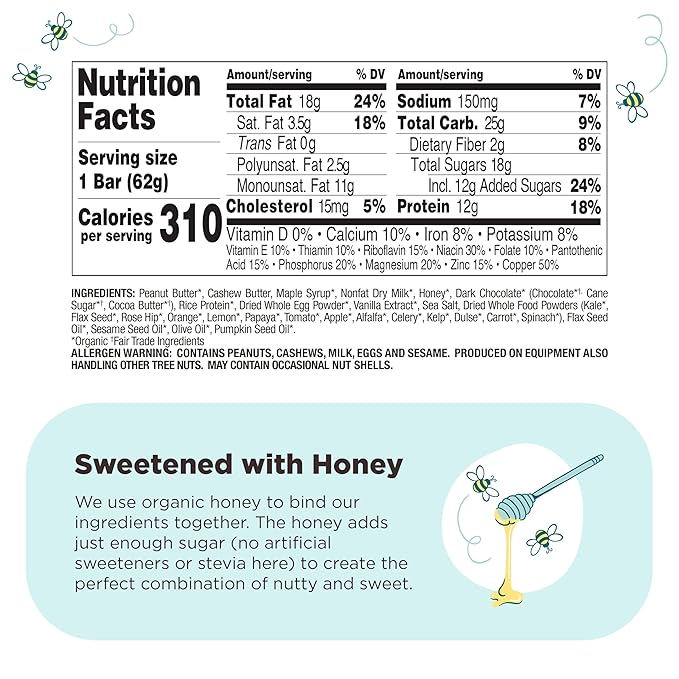 Perfect Bar Protein Bars Chocolate Chip Cookie Dough Gluten Free Made with Organic Honey Peanut Butter Cookie Dough Texture Refrigerated 2.2 Oz Bars 24 Count